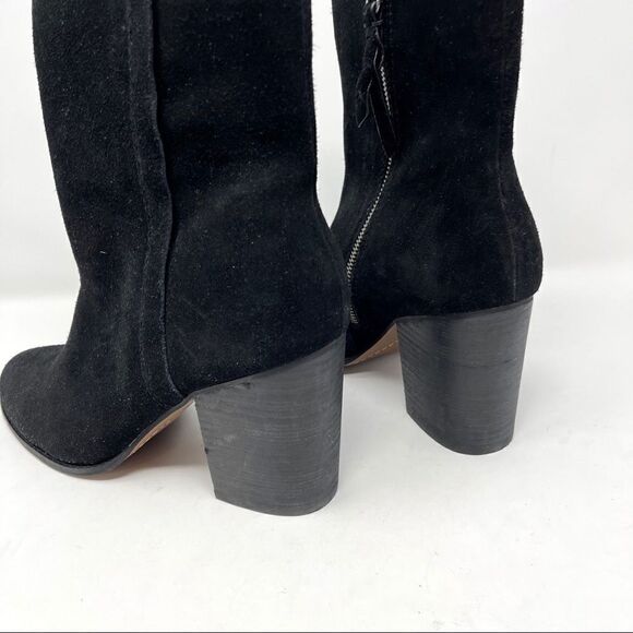 Splendid Black Suede Block Heeled Boots Size 10 - Picture 7 of 9